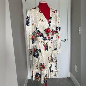 Tory Burch Cream Floral Satin Wrap Dress